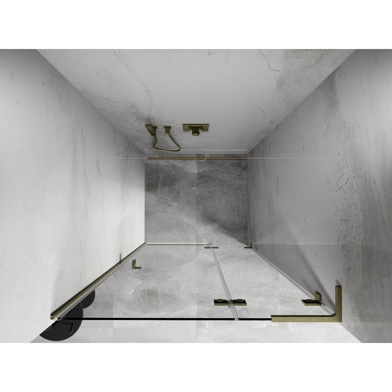 Mexen Lunar L porta doccia a battente destra 80 cm, trasparente, oro spazzolato - 834L-080-000-55-00-P