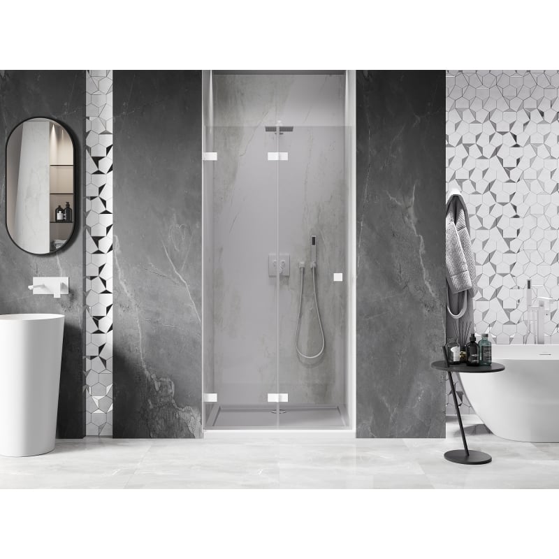 Mexen Lunar-F drzwi prysznicowe składane lewe 90 cm, transparent, białe - 836-090-000-20-00-L