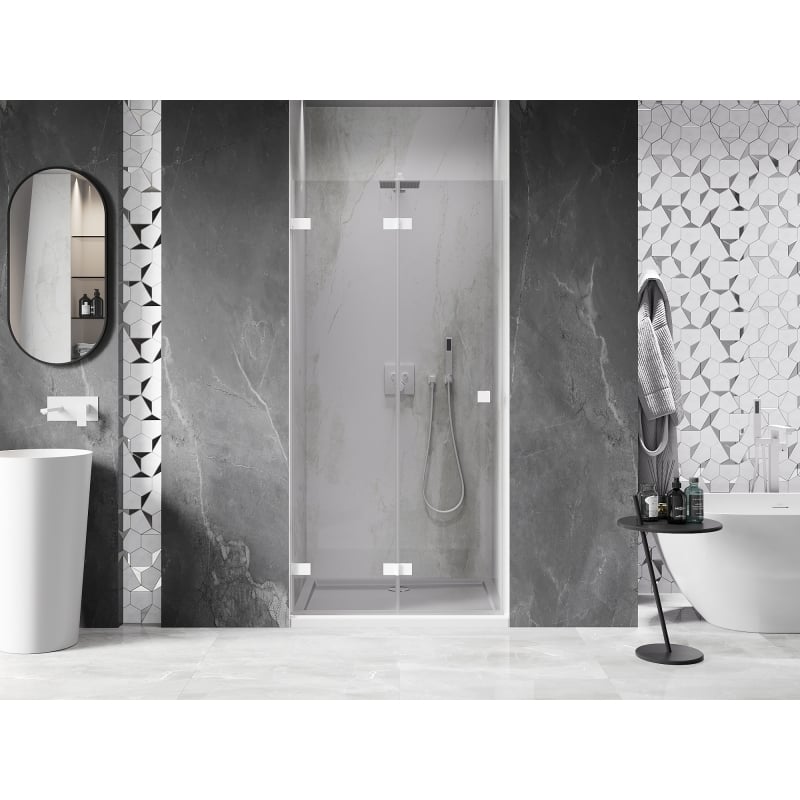 Mexen Lunar-F volditavad dušiuksed, vasak 90 cm, läbipaistev, valge - 836-090-000-20-00-L