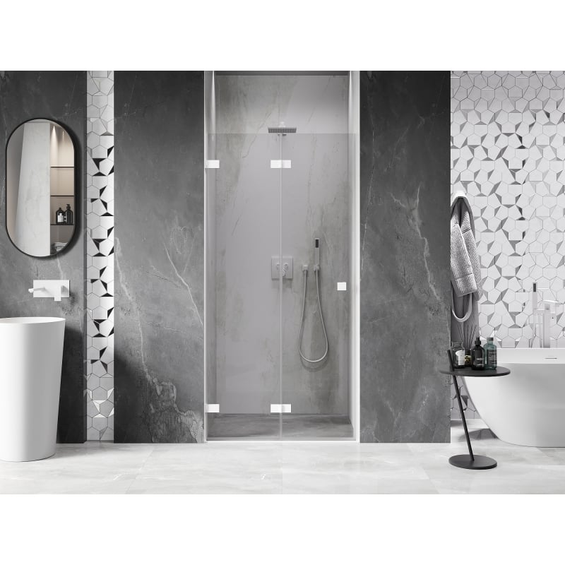 Mexen Lunar-F volditavad dušiuksed, vasak 90 cm, läbipaistev, valge - 836-090-000-20-00-L