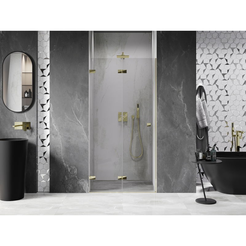 Mexen Lunar-F folding shower door left 85 cm, transparent, gold - 836-085-000-50-00-L