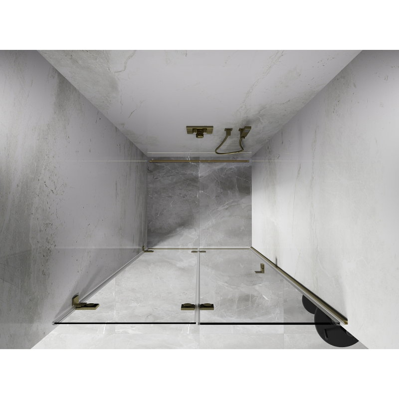 Mexen Lunar-F klappbar Duschdier lénks 90 cm, transparent, gëllt gebischt - 836-090-000-55-00-L