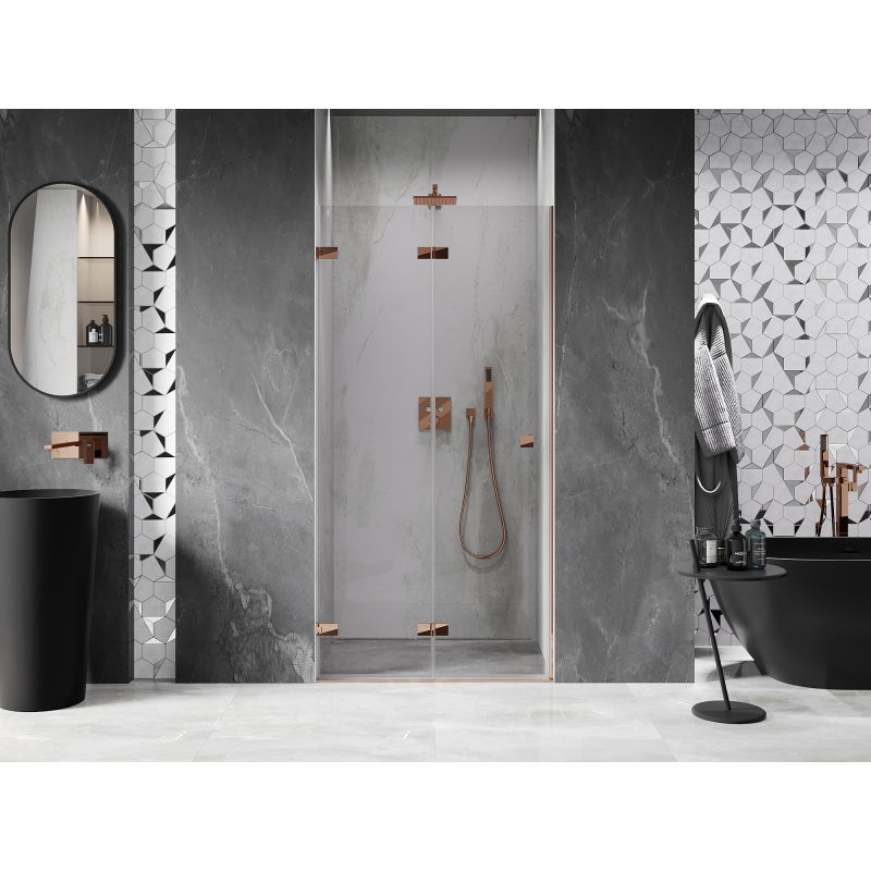 Mexen Lunar-F 70 cm Left Folding Shower Door, Transparent, Rose Gold - 836-070-000-60-00-L