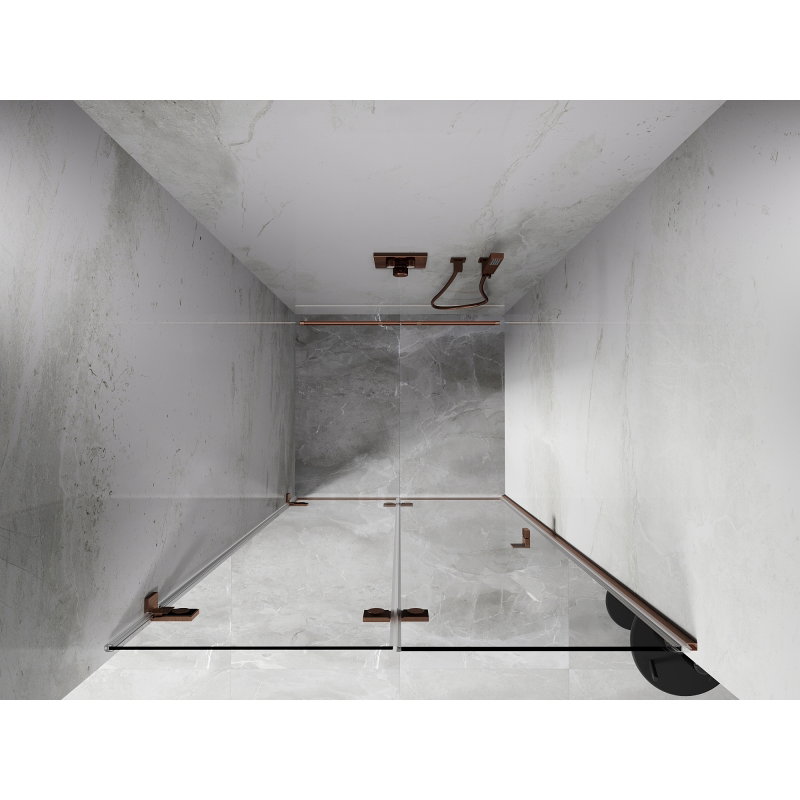 Mexen Lunar-F zložljiva tuš vrata leva 85 cm, prozorna, brušen baker - 836-085-000-65-00-L