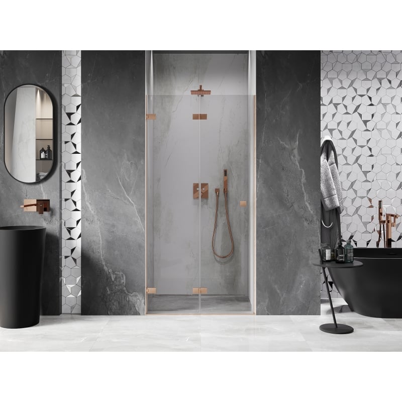 Mexen Lunar-F porte de douche pliantes gauche 100 cm, transparent, cuivre brossé - 836-100-000-65-00-L