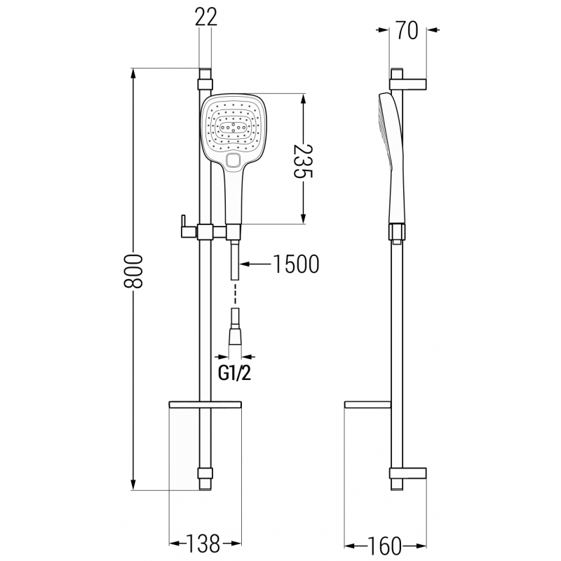 Mexen DQ17 bīdāms dušas komplekts, melns - 785174581-70