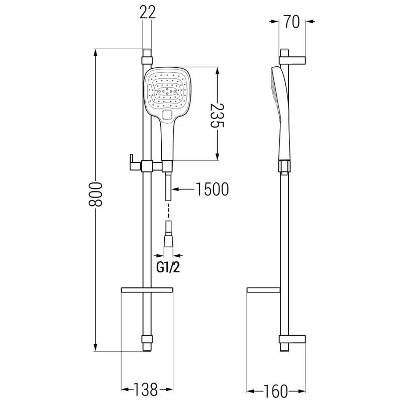 Mexen DQ17 Duschset mit verstellbarer Stange, schwarz - 785174581-70