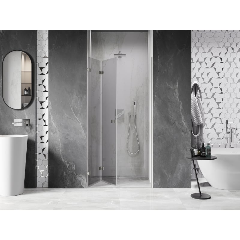 Mexen Lunar-F drzwi prysznicowe składane lewe 85 cm, transparent, nikiel szczotkowany - 836-085-000-97-00-L