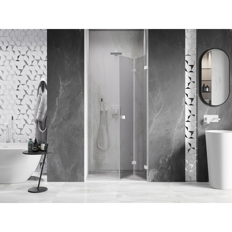 Mexen Lunar-F kokkupandavad parempoolsed dušiuksed, 95 cm, läbipaistev, valge - 836-095-000-20-00-P