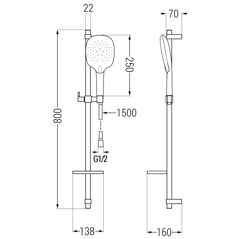 Mexen DQ22 Duschset verschiebbar, schwarz - 785224581-70