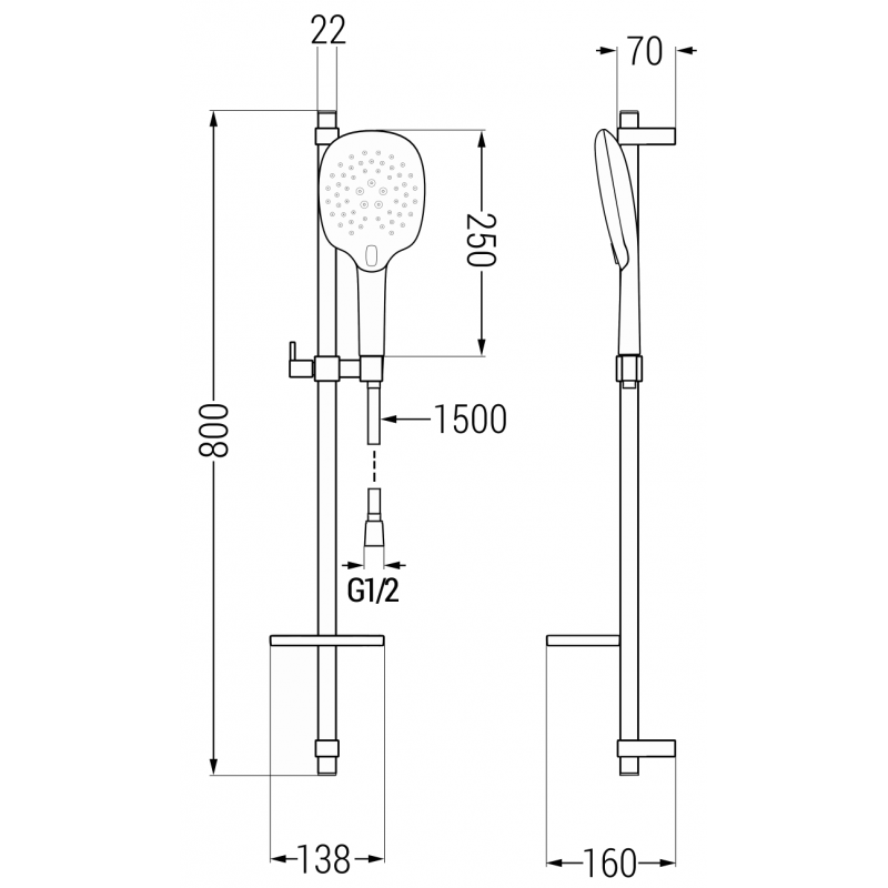 Mexen DQ22 rutscheg Duschsystem, schwaarz - 785224581-70