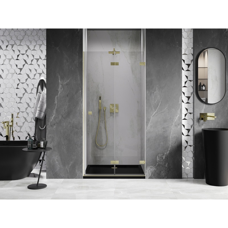 Mexen Lunar-F savitljiva desna tuš vrata 65 cm, prozirna, zlatno četkana - 836-065-000-55-00-P