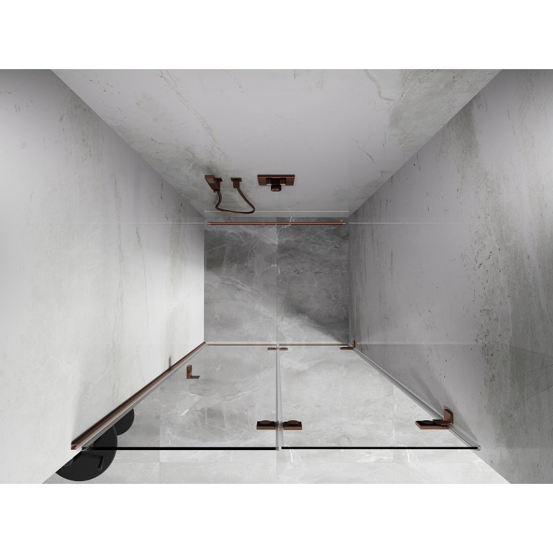 Mexen Lunar-F zložljiva tuš vrata desna 90 cm, prozorna, brušeni baker - 836-090-000-65-00-P