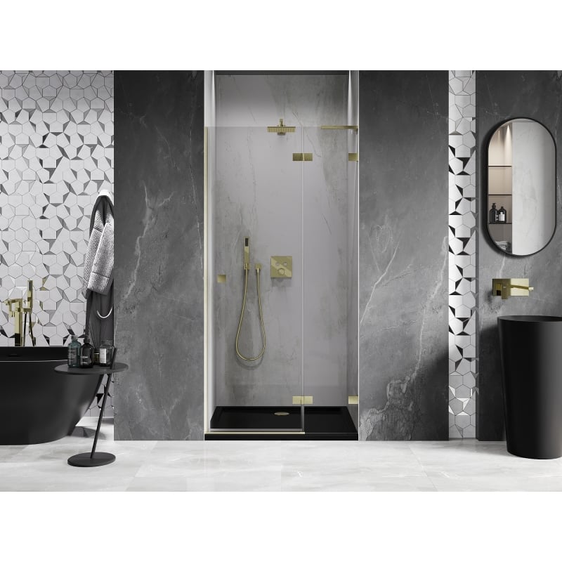 Mexen Lunar L desna preklopna tuš vrata 105 cm, prozirna, zlatna mat - 834L-105-000-55-00-P