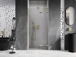 Mexen Lunar L draaideur douchedeur rechts 115 cm, transparant, geborsteld goud - 834L-115-000-55-00-P