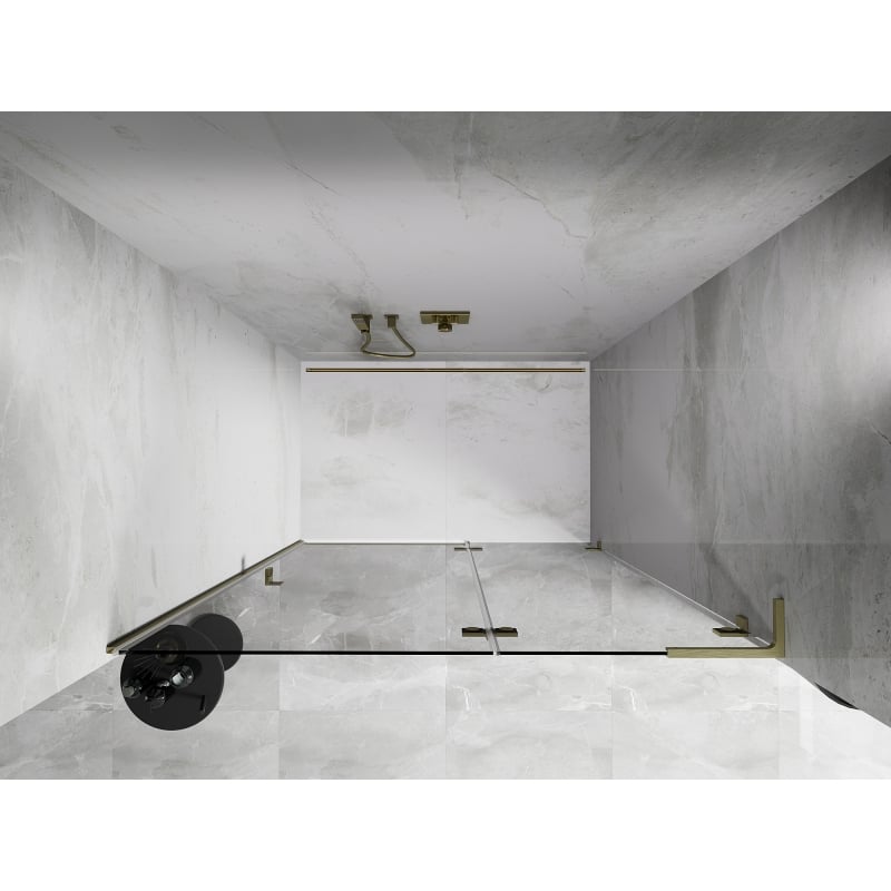 Mexen Lunar L drzwi prysznicowe uchylne prawe 140 cm, transparent, złote szczotkowane - 834L-140-000-55-00-P