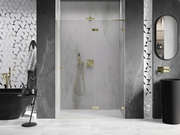 Mexen Lunar L porte de douche battante droite 140 cm, transparente, or brossé - 834L-140-000-55-00-P