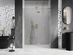 Mexen Lunar L scharnierende douchedeur rechts 140 cm, transparant, goud geborsteld - 834L-140-000-55-00-P