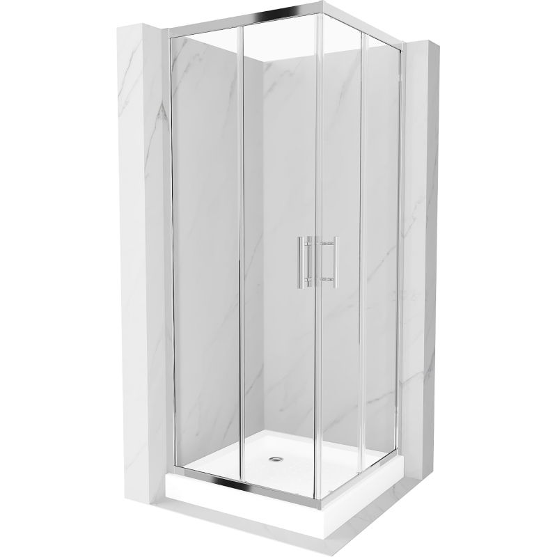 Mexen Rio vierkante douchecabine 70 x 70 cm, transparant, chroom + Rio douchebak, wit - 860-070-070-01-00-4510