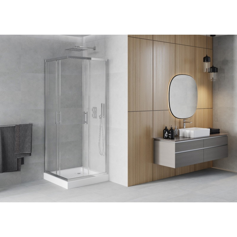 Mexen Rio ruudukujuline dušinurk 70 x 70 cm, läbipaistev, kroom + alus, valge - 860-070-070-01-00-4510