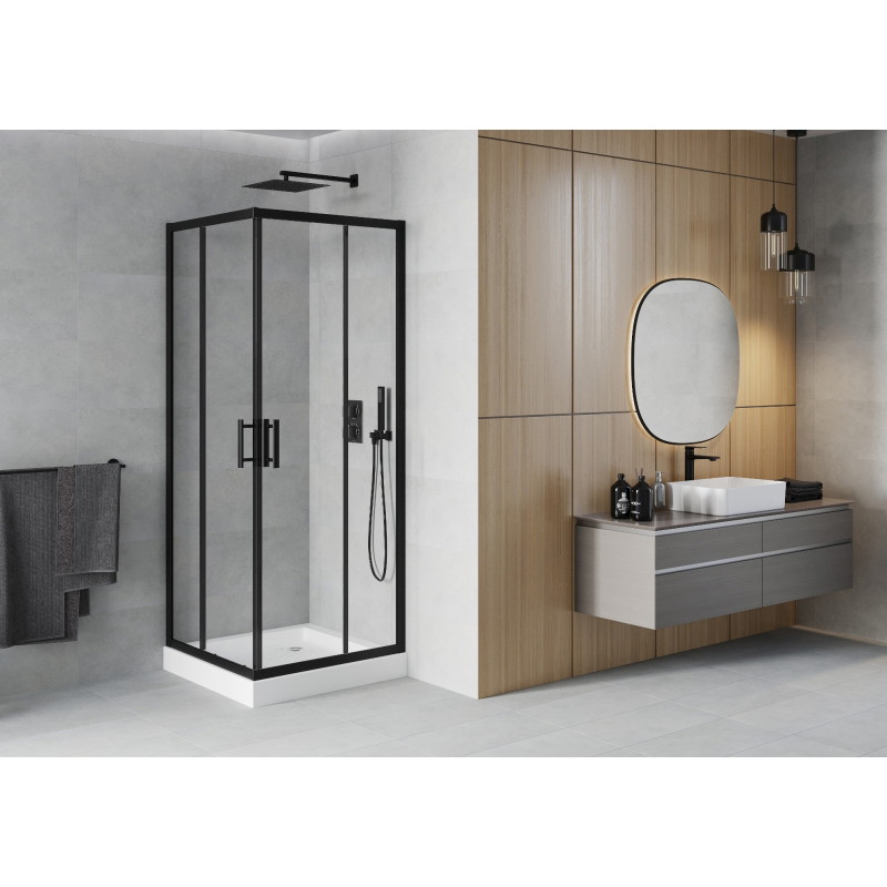 Mexen Rio square shower cabin 70 x 70 cm, transparent, black + tray, white - 860-070-070-70-00-4510