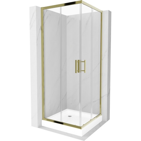 Mexen Rio quadratische Duschkabine 70 x 70 cm, transparent, Gold + Duschwanne, weiß - 860-070-070-50-00-4510