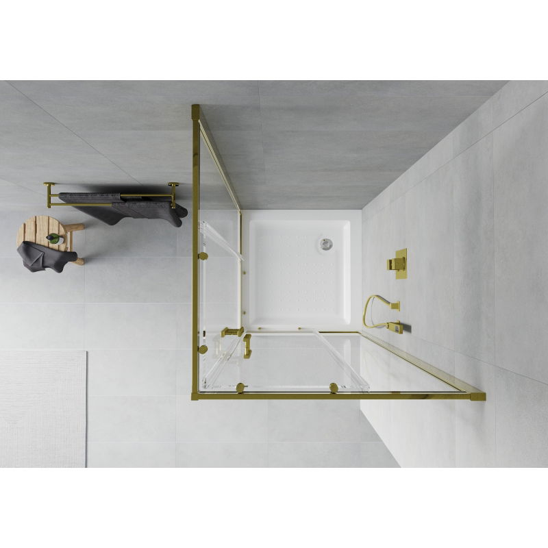 Mexen Rio cabina doccia quadrata 70 x 70 cm, trasparente, dorata + piatto doccia, bianco - 860-070-070-50-00-4510