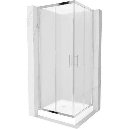 Mexen Rio quadratische Duschkabine 70 x 70 cm, satiniert, Chrom + Duschwanne Rio, weiß - 860-070-070-01-30-4510