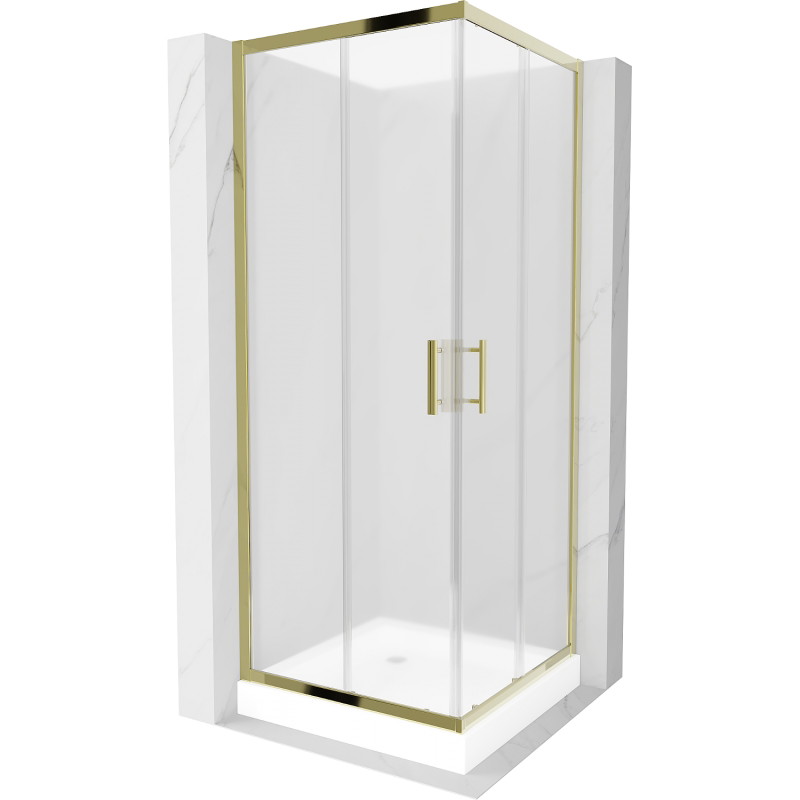 Mexen Rio cabine de douche carrée 70 x 70 cm, givrée, dorée + receveur, blanc - 860-070-070-50-30-4510