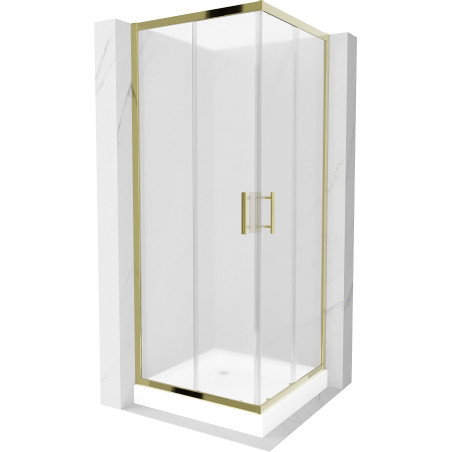 Mexen Rio quadratische Duschkabine 70 x 70 cm, matt, gold + Duschwanne, weiß - 860-070-070-50-30-4510