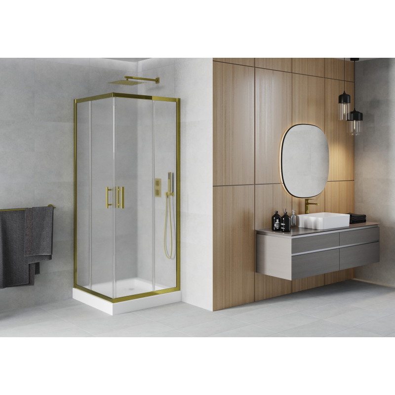Mexen Rio cabine de douche carrée 70 x 70 cm, givrée, dorée + receveur, blanc - 860-070-070-50-30-4510