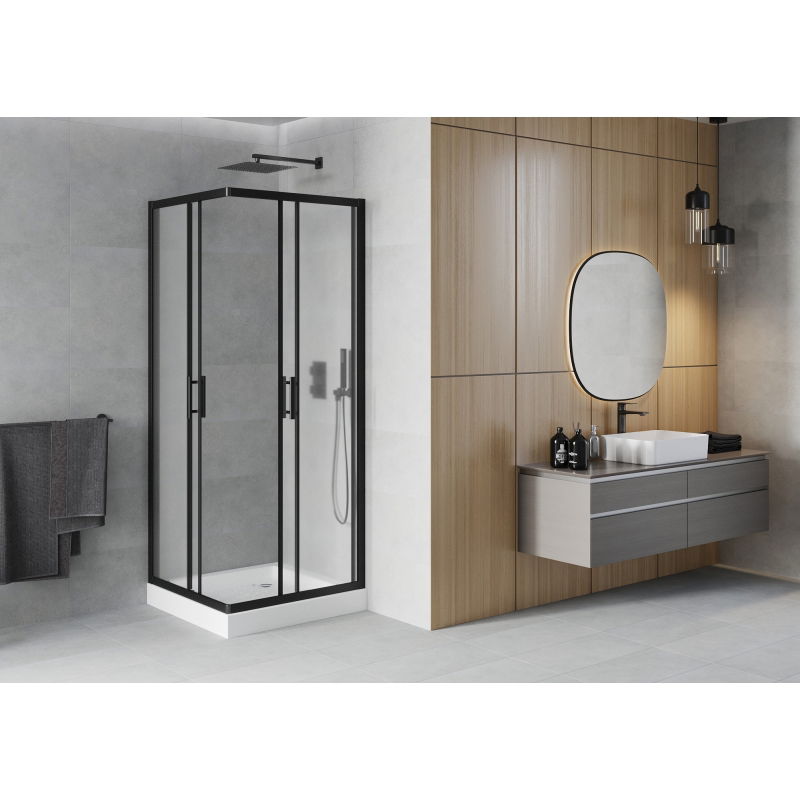 Mexen Rio square shower cabin 70 x 70 cm, frost, black + Rio tray, white - 860-070-070-70-30-4510