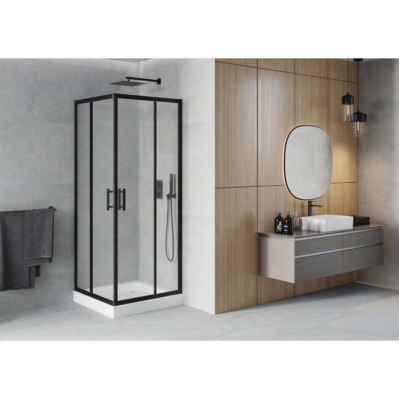 Mexen Rio cabine de douche carrée 70 x 70 cm, givrée, noire + receveur, blanc - 860-070-070-70-30-4510