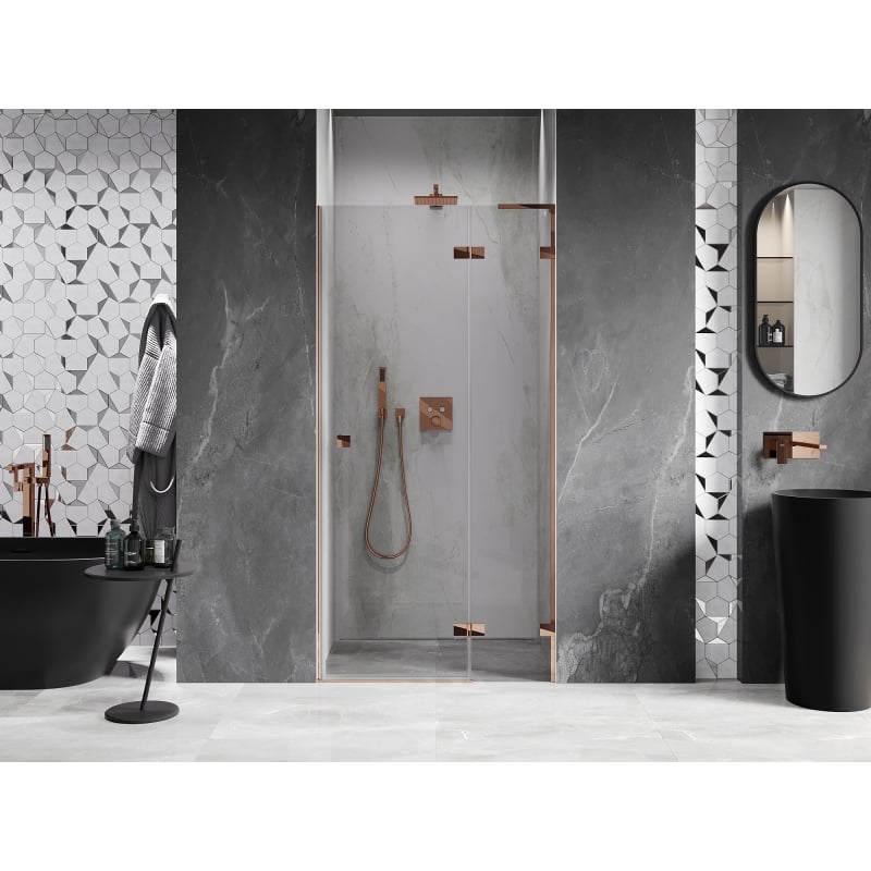 Mexen Lunar L Right Hinged Shower Doors 110 cm, Transparent, Rose Gold - 834L-110-000-60-00-P