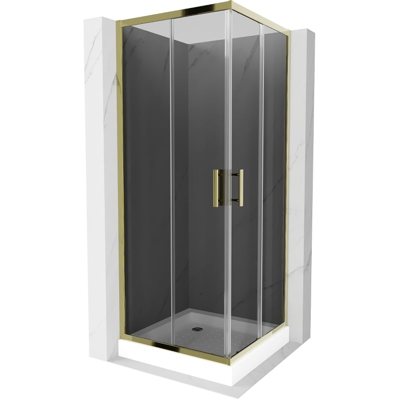 Mexen Rio square shower cabin 70 x 70 cm, graphite, gold + shower tray, white - 860-070-070-50-40-4510