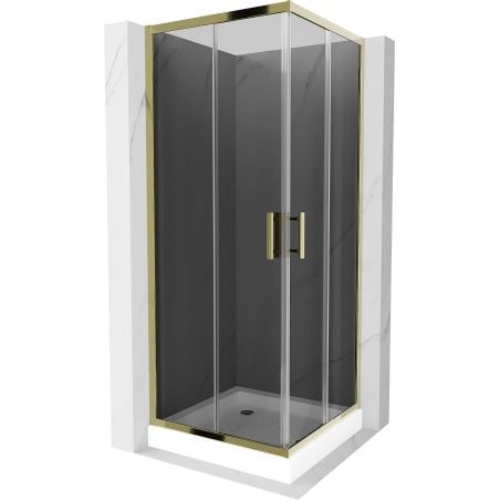Mexen Rio square shower cabin 70 x 70 cm, graphite, gold + Rio tray, white - 860-070-070-50-40-4510