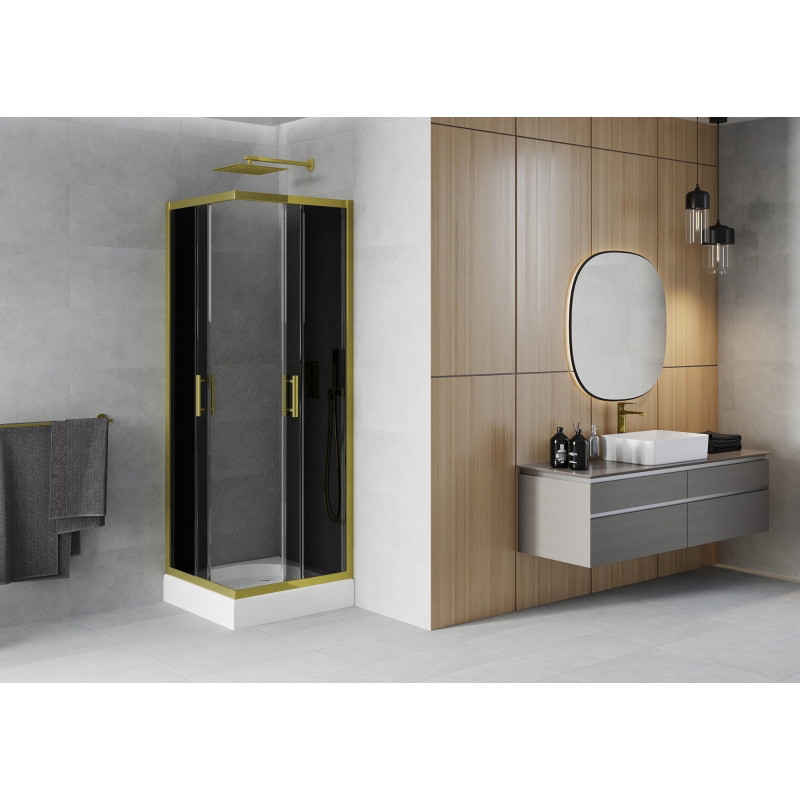 Mexen Rio cabina de ducha cuadrada 70 x 70 cm, grafito, dorado + receptáculo, blanco - 860-070-070-50-40-4510