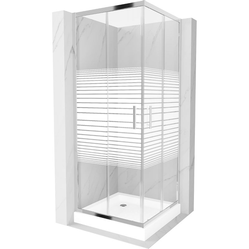 Mexen Rio cabine de duche quadrada 70 x 70 cm, riscas brancas, cromado + base, branca - 860-070-070-01-20-4510
