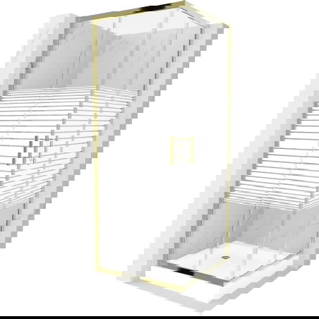 Mexen Rio square shower enclosure 70 x 70 cm, white stripes, gold + tray, white - 860-070-070-50-20-4510