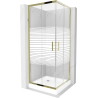Mexen Rio ruudukujuline dušinurk 70 x 70 cm, valged triibud, kuldne + alus, valge - 860-070-070-50-20-4510