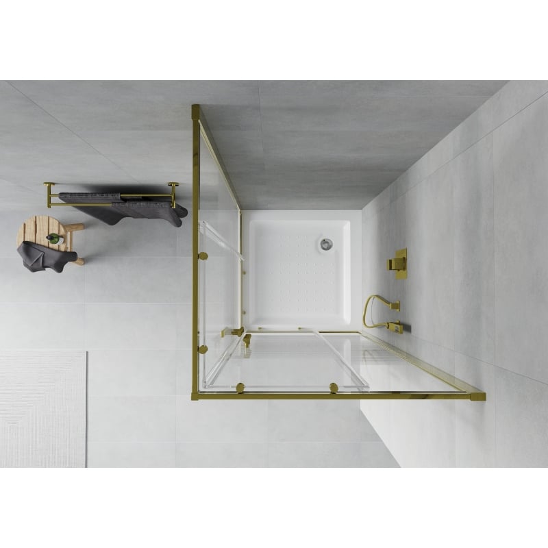 Mexen Rio cabine de duche quadrada 70 x 70 cm, faixas brancas, dourada + base de duche branca - 860-070-070-50-20-4510