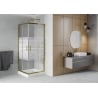 Mexen Rio square shower enclosure 70 x 70 cm, white stripes, gold + tray, white - 860-070-070-50-20-4510
