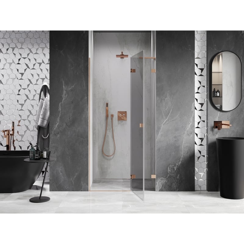 Mexen Lunar L porte de douche pivotante droite 85 cm, transparent, cuivre brossé - 834L-085-000-65-00-P