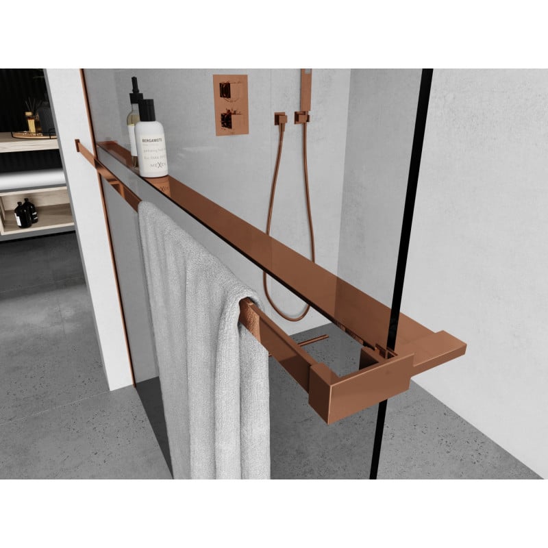 Mexen shelf for shower wall with towel rail, rose gold - 800-02-60
