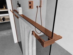 Mexen shelf for shower wall with towel rail, rose gold - 800-02-60