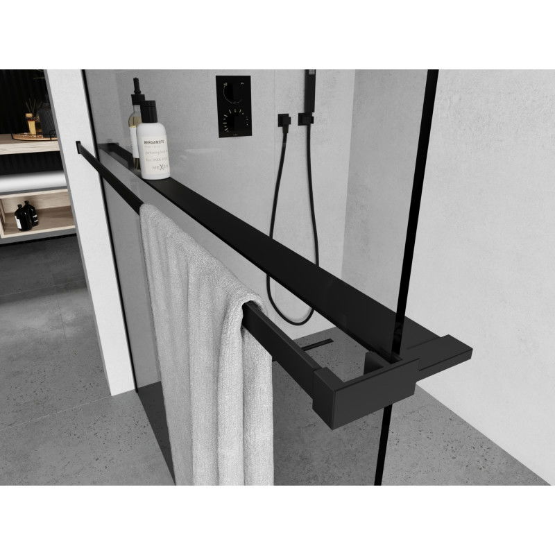 Mexen estante para mampara de ducha con barra para toallas, negro - 800-02-70