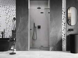Mexen Lunar L douchedeur scharnierend rechts 110 cm, transparant, gun grijs geborsteld - 834L-110-000-66-00-P