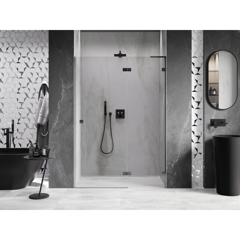 Mexen Lunar L right hinged shower door 130 cm, transparent, gun gray brushed - 834L-130-000-66-00-P