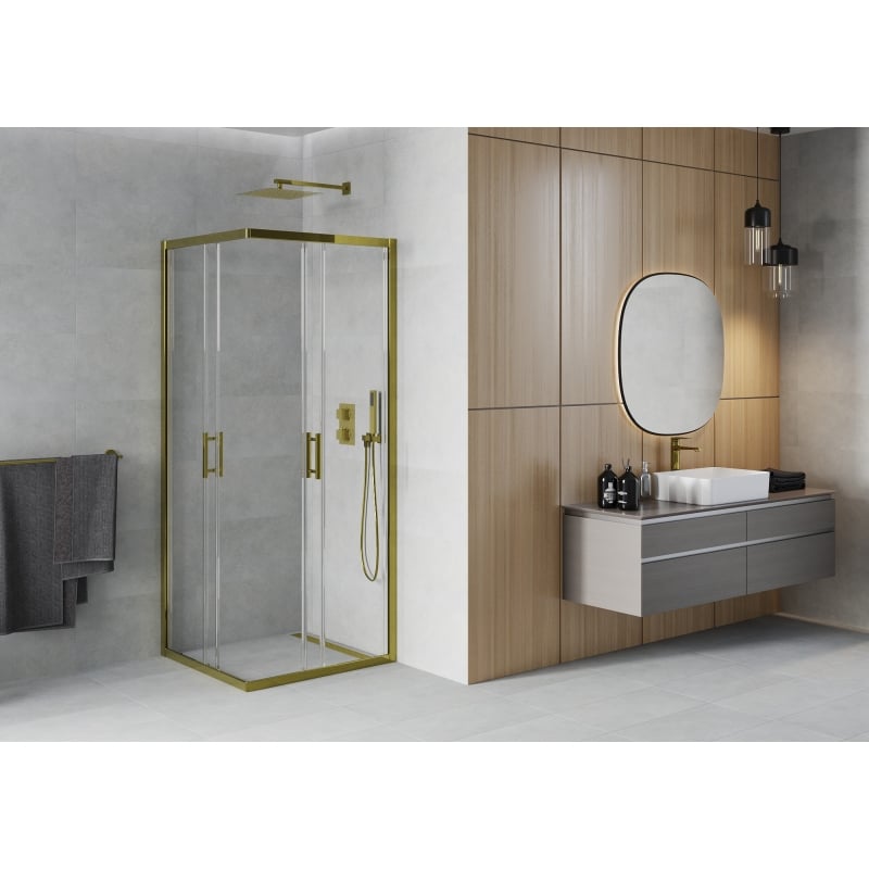 Mexen Rio ruudukujuline dušinurk 90 x 90 cm, läbipaistev, kuldne - 860-090-090-50-00