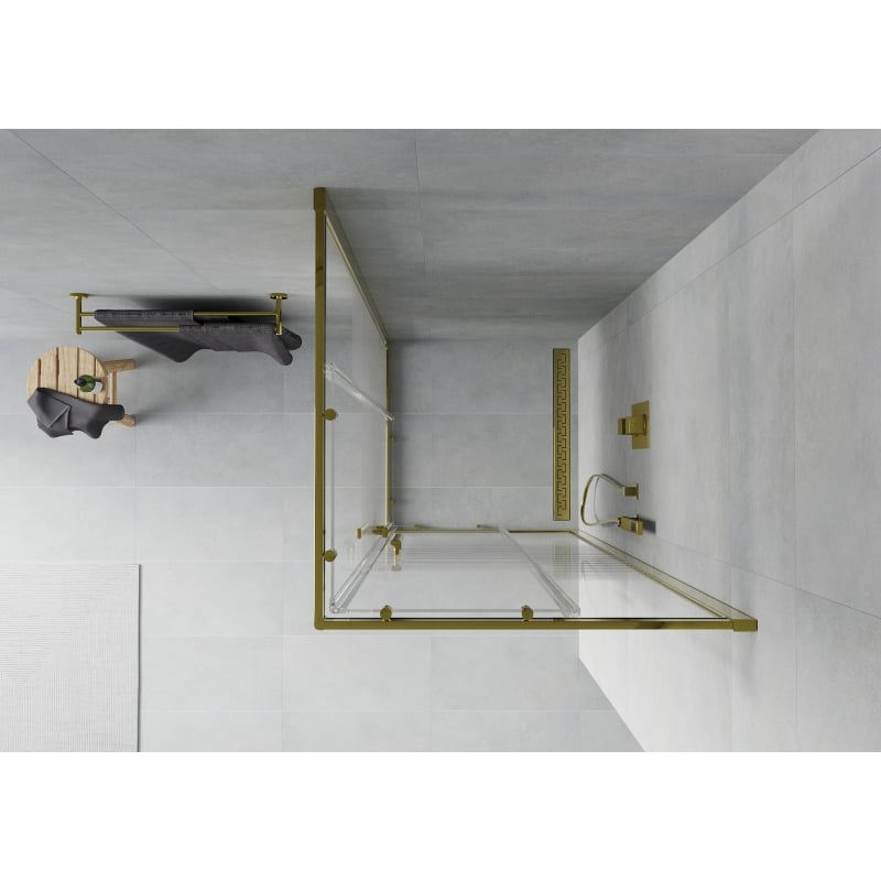 Mexen Rio ruudu dušinurk 70 x 70 cm, valged triibud, kuldne - 860-070-070-50-20